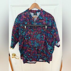 Vtg Toucan Dance By Fast Lane 2 SET Shirt & Shorts - L- Hawaiian Floral RARE